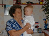 P8260003  Grandma Jankovics and Matthew before Matthew's baptism #2